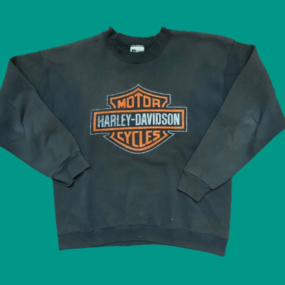 Harley-Davidson Other - Harley-Davidson Vintage Black Crewneck Sweatshirt Orange Classic Men's Size M